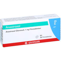 Abbildung: Anastrozol Glenmark 1 mg Filmtabletten 30 St, Filmtabletten PZN 11307322