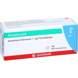 Abbildung: Anastrozol Glenmark 1 mg Filmtabletten 60 St, Filmtabletten PZN 11307339
