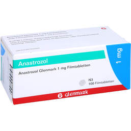Abbildung: Anastrozol Glenmark 1 mg Filmtabletten 100 St, Filmtabletten PZN 11307345