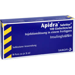 Abbildung: Apidra 100 E / ml Solostar Injektionslösung in einem Fertigpen 9X3 ml, Fertigspritzen PZN 11313570