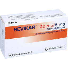 Abbildung: Sevikar 20 mg / 5 mg Filmtabletten 98 St, Filmtabletten PZN 11322959