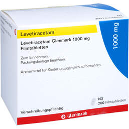 Abbildung: Levetiracetam Glenmark 1000 mg Filmtabletten 200 St, Filmtabletten PZN 11323172