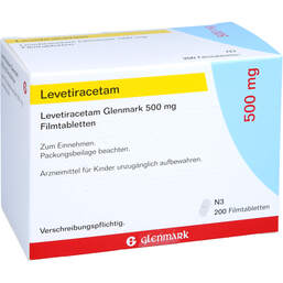 Abbildung: Levetiracetam Glenmark 500 mg Filmtabletten 200 St, Filmtabletten PZN 11323692