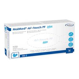 Abbildung: Myclean ni-touch blue PF Handschuhe Nitril unsteril Größe M 100 St, Handschuhe PZN 11330077