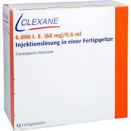 Abbildung: Clexane 60 mg 0,6 ml Injektionslösung in einer Fertigspritze mit Sicherheitssystem 12 St, Injektionslösung in einer Fertigspritze PZN 11331450