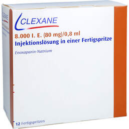 Abbildung: Clexane 80 mg 0,8 ml Injektionslösung in einer Fertigspritze mit Sicherheitssystem 12 St, Injektionslösung in einer Fertigspritze PZN 11331473