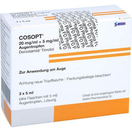 Abbildung: Cosopt 20 mg / ml + 5 mg / ml Augentropfen 3X5 ml, Augentropfen PZN 11340897