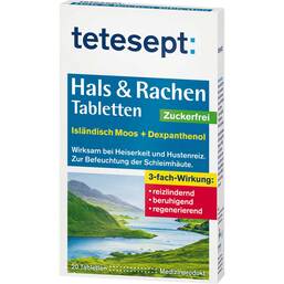 Abbildung: Tetesept Hals & Rachen Tabletten zuckerfrei Lutschtabletten, 20 St PZN 11349591