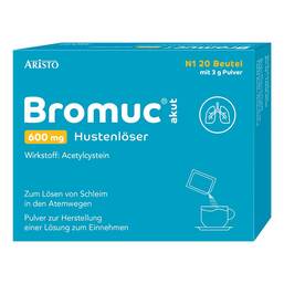 Abbildung: Bromuc akut 600 mg Hustenlöser Pulver zur Herstellung einer Lösung zum Einnehmen Pulver zur Herstellung einer Lösung zum Einnehmen, 20 St PZN 11353150