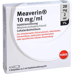 Abbildung: Meaverin 1% 10 mg / ml Injektionslösung 20 mg / 2 ml Glasampulle  5X2 ml, Injektionslösung PZN 11356160