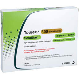 Abbildung: Toujeo 300 E / ml Solostar Injektionslösung in einem Fertigpen 3X1.5 ml, Injektionslösung PZN 11367399