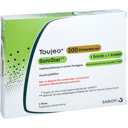 Abbildung: Toujeo 300 E / ml Solostar Injektionslösung in einem Fertigpen 5X1.5 ml, Injektionslösung PZN 11367407