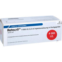 Abbildung: Retacrit 4.000 I.E. / 0,4 ml Injektionslösung in einer Fertigspritze  6 St, Fertigspritzen PZN 11367620