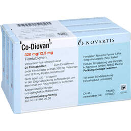 Abbildung: Codiovan 320 mg / 12,5 mg Filmtabletten 98 St, Filmtabletten PZN 11367979