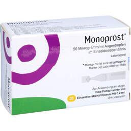 Abbildung: Monoprost 50 Mikrogramm / ml Augentropfenin Einzeldosen 30X0.2 ml, Einzeldosispipetten PZN 11368157