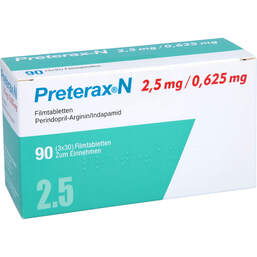 Abbildung: Preterax N 2,5 mg / 0,625 mg Filmtabletten 90 St, Filmtabletten PZN 11369398