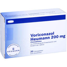 Abbildung: Voriconazol Heumann 200 mg Filmtabletten 30 St, Filmtabletten PZN 11374726