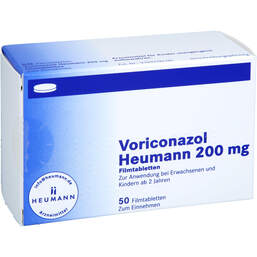 Abbildung: Voriconazol Heumann 200 mg Filmtabletten 50 St, Filmtabletten PZN 11374755