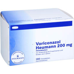 Abbildung: Voriconazol Heumann 200 mg Filmtabletten 100 St, Filmtabletten PZN 11374761