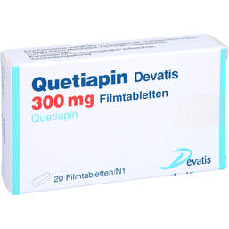 Abbildung: Quetiapin Devatis 300 mg Filmtabletten 20 St, Filmtabletten PZN 11484099