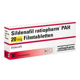Abbildung: Sildenafil ratiopharm Pah 20 mg Filmtabletten 30 St, Filmtabletten PZN 11486129