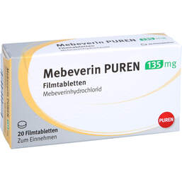 Abbildung: Mebeverin Puren 135 mg Filmtabletten 20 St, Filmtabletten PZN 11509735