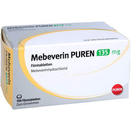 Abbildung: Mebeverin Puren 135 mg Filmtabletten 100 St, Filmtabletten PZN 11509758
