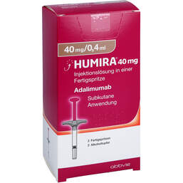 Abbildung: Humira 40 mg / 0,4 ml Injektionslösung in Fertigspritze 2 St, Injektionslösung PZN 11515233