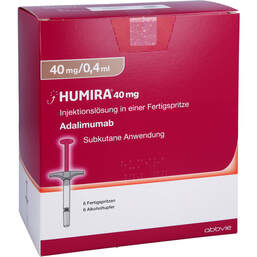 Abbildung: Humira 40 mg / 0,4 ml Injektionslösung in Fertigspritze 6 St, Injektionslösung PZN 11515256