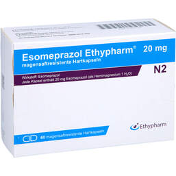 Abbildung: Esomeprazol Ethypharm 20 mg magensaftresistent Hartkapseln  60 St, Kapseln magensaftresistent PZN 11521127