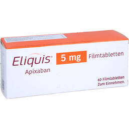 Abbildung: Eliquis 5 mg Filmtabletten 60 St, Filmtabletten PZN 11524829