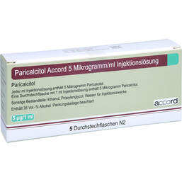 Abbildung: Paricalcitol Accord 5 Mikrogramm / ml Injektionslösung Durchstechflasche  5X1 ml, Injektionslösung PZN 11531545
