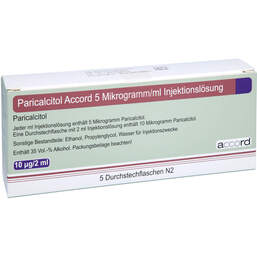 Abbildung: Paricalcitol Accord 5 Mikrogramm / ml Injektionslösung Durchstechflasche  5X2 ml, Injektionslösung PZN 11531551