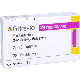 Abbildung: Entresto 24 mg / 26 mg Filmtabletten 20 St, Filmtabletten PZN 11536057