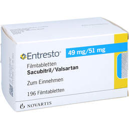 Abbildung: Entresto 49 mg / 51 mg Filmtabletten 196 St, Filmtabletten PZN 11536146