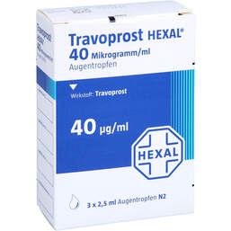 Abbildung: Travoprost Hexal 40 Mikrogramm / ml Augentropfen 3X2.5 ml, Augentropfen PZN 11538524