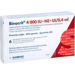 Abbildung: Binocrit 4.000 I.E. / 0,4 ml Injektionslösung in Fertigspritze  6X0.4 ml, Fertigspritzen PZN 11542075