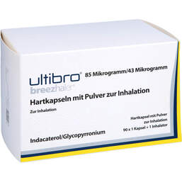 Abbildung: Ultibro Breezhaler 85 µg / 43 µg Hartk.mit Pulver zur Inh. 3X30 St, Hartkapseln mit Pulver zur Inhalation PZN 11542833