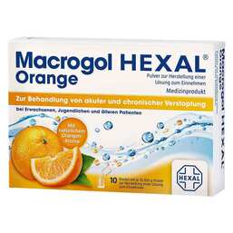 Abbildung: Macrogol HEXAL Orange Pulver zur Herstellung einer Lösung zum Einnehmen Beutel 10 St, Beutel PZN 11553699