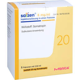 Abbildung: Saizen 20 mg 8 mg / ml Injektionslösung 5 St, Injektionslösung PZN 11563806