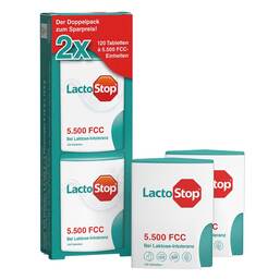 Abbildung: Lactostop 5.500 FCC Tabletten Klickspender Dop.Pa. Tabletten, 2X120 St PZN 11578995