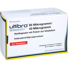 Abbildung: Ultibro Breezhaler 85 µg / 43 µg Hartk.mit Pulver zur Inh. 3X30 St, Hartkapseln mit Pulver zur Inhalation PZN 11580408