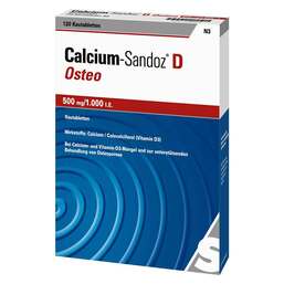 Abbildung: Calcium Sandoz D Osteo 500 mg / 1.000 I.E. Kautabletten Kautabletten, 120 St PZN 11586279