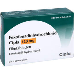 Abbildung: Fexofenadinhydrochlorid Cipla 120 mg Filmtabletten 20 St, Filmtabletten PZN 11596705