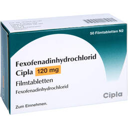 Abbildung: Fexofenadinhydrochlorid Cipla 120 mg Filmtabletten 50 St, Filmtabletten PZN 11596711