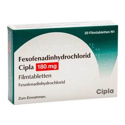 Abbildung: Fexofenadinhydrochlorid Cipla 180 mg Filmtabletten 20 St, Filmtabletten PZN 11596734