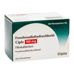 Abbildung: Fexofenadinhydrochlorid Cipla 180 mg Filmtabletten 100 St, Filmtabletten PZN 11596757