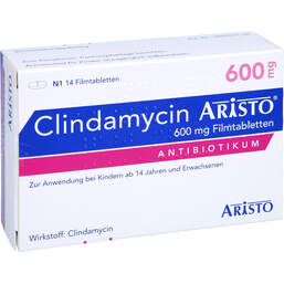 Abbildung: Clindamycin Aristo 600 mg Filmtabletten 14 St, Filmtabletten PZN 11601145