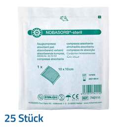 Abbildung: Nobasorb-steril Saugkompressen 10x10 cm P1 25 St, Kompressen PZN 11606007