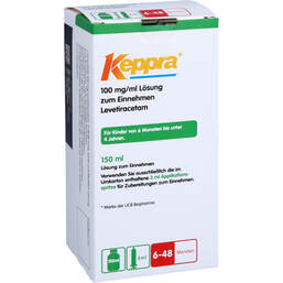 Abbildung: Keppra 100 mg / ml Lösung zum Einnehm.mit 3 ml Dos.Pipette 150 ml, Lösung zum Einnehmen PZN 11613711
